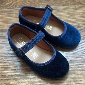 La Coqueta Girls Blue Velvet Mary Janes Shoe